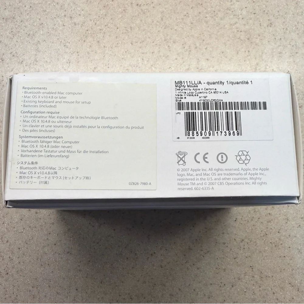Apple Mighty Mouse A1197 2007 MB111LL/A Wireless Bluetooth Mac
